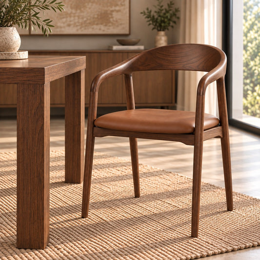 Alaric Walnut Dining Chair, wood dining chair, leather dining chair 