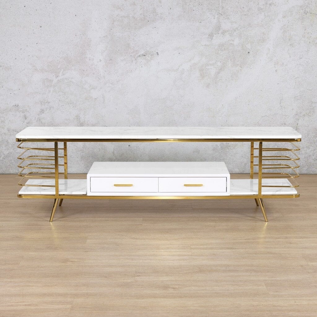 Alba TV/Plasma Gold - Available on Special Order Plan Only Coffee Table Leather Gallery Stainless Steel Gold 