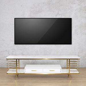 Alba TV/Plasma Gold Coffee Table Leather Gallery Stainless Steel Gold 