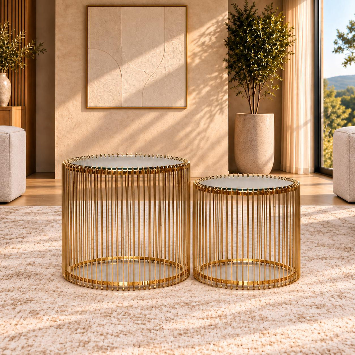 Antilia Coffee Table Gold - Mirror Top - Coffee Table