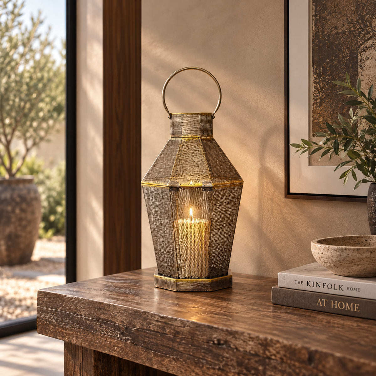 Anya Gold Metal Mesh Lantern Lanterns Leather Gallery
