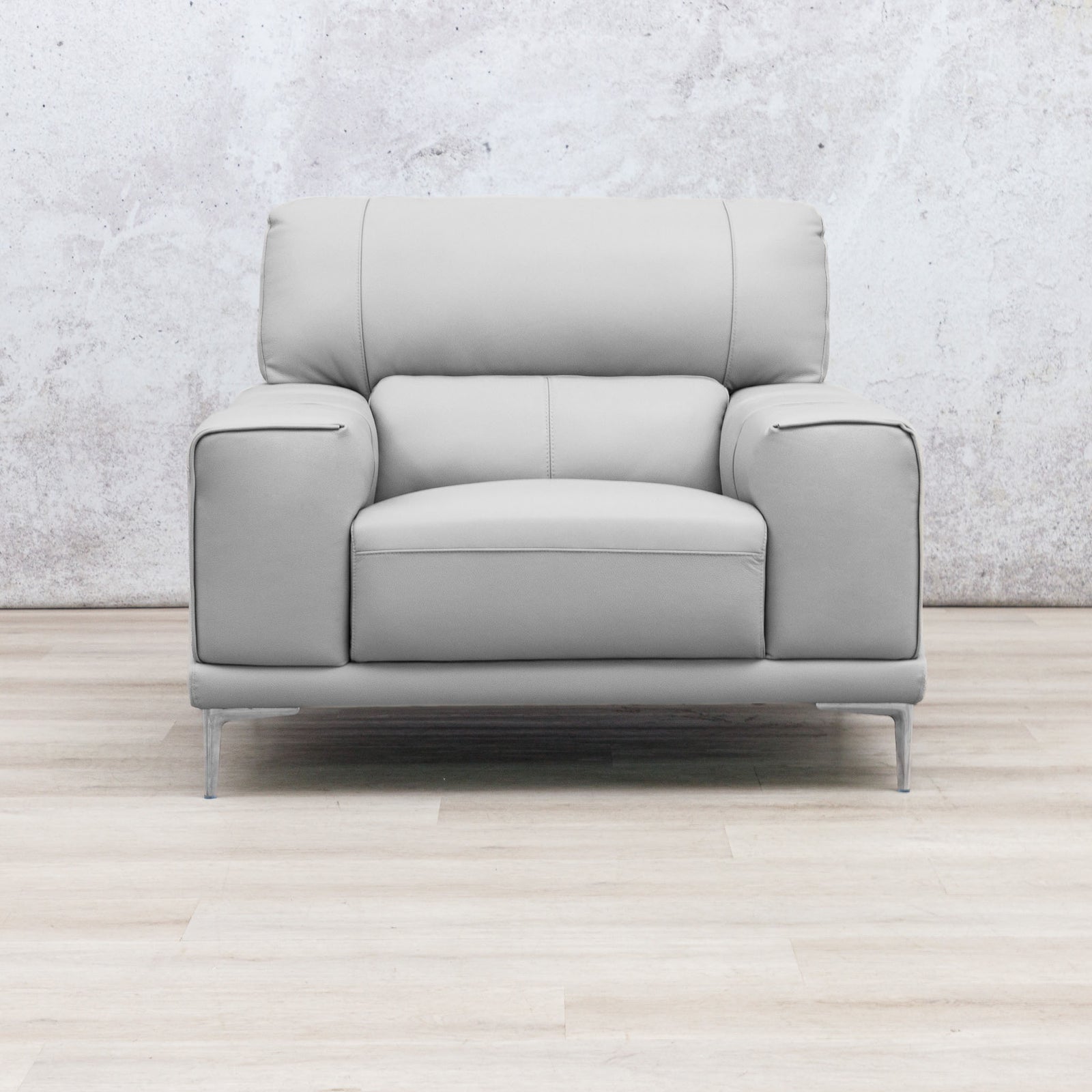 Leather Gallery Atlanta 1 Seater Leather Couch in Luxe Beige, featuring slim metal legs and a modern low-profile design.