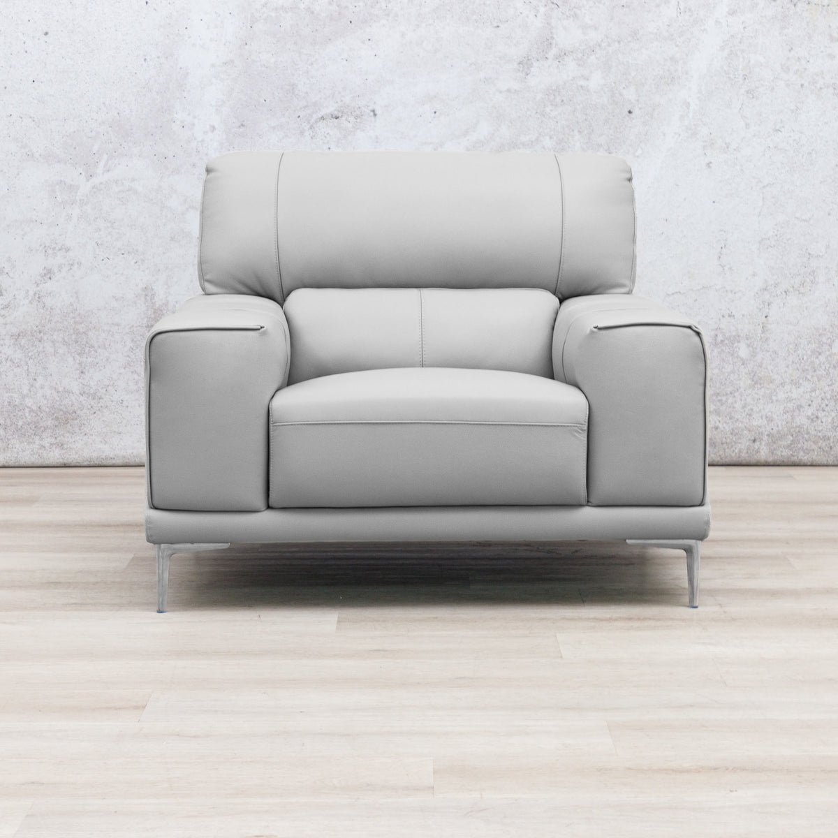Leather Gallery Atlanta 1 Seater Leather Couch in Luxe Beige, featuring slim metal legs and a modern low-profile design.