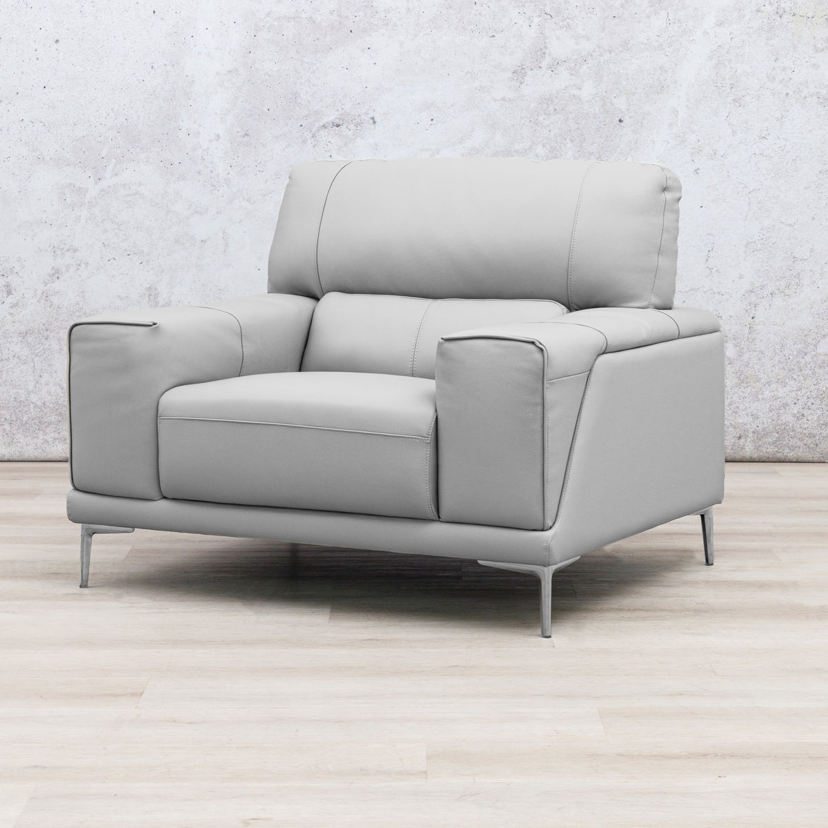 Leather Gallery Atlanta 1 Seater Leather Couch in Luxe Beige, featuring slim metal legs and a modern silhouette.