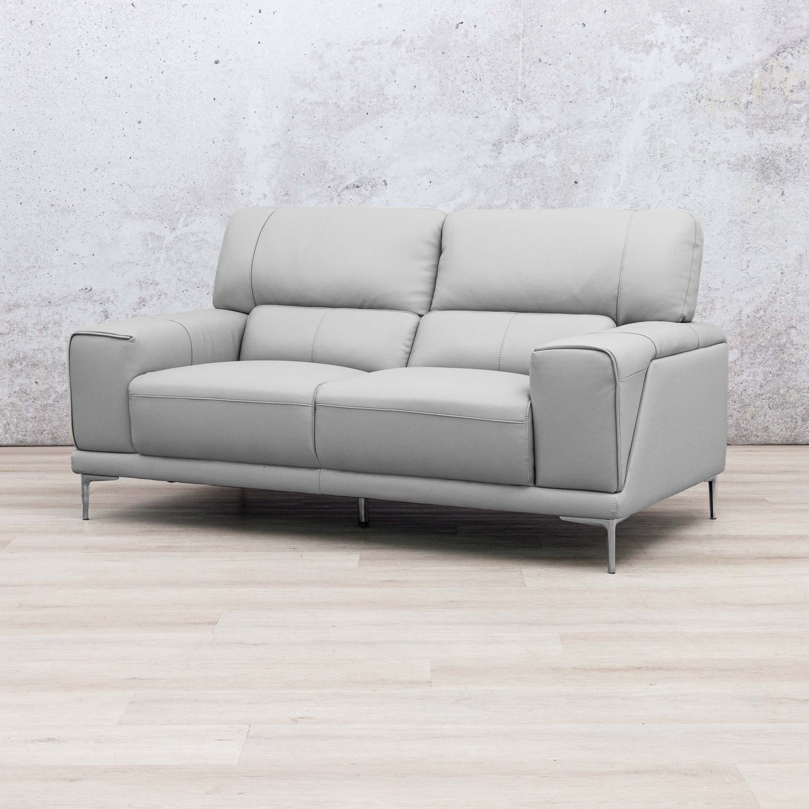 Leather Gallery Atlanta 2 Seater Leather Couch in Luxe Beige, featuring a modern design and light leather upholstery.