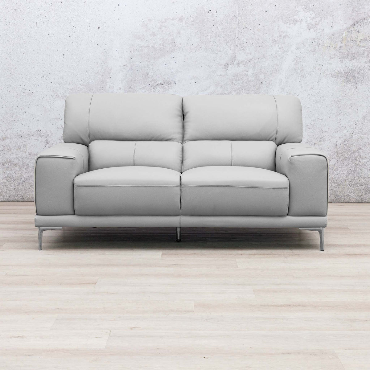 Leather Gallery Atlanta 2 Seater Leather Couch in Luxe Beige, featuring a modern design and light leather upholstery.