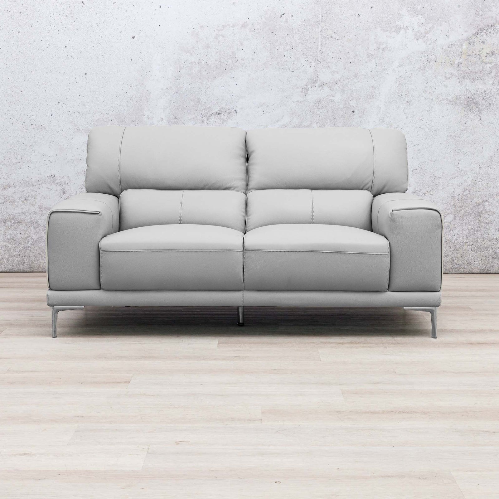 Leather Gallery Atlanta 2 Seater Leather Couch in Luxe Beige, featuring a modern design and light leather upholstery.