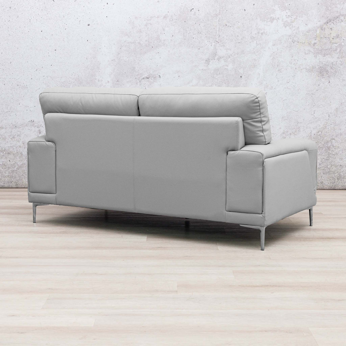 Leather Gallery Atlanta 2 Seater Leather Couch in Luxe Beige, featuring slim metal legs and a modern loveseat design.