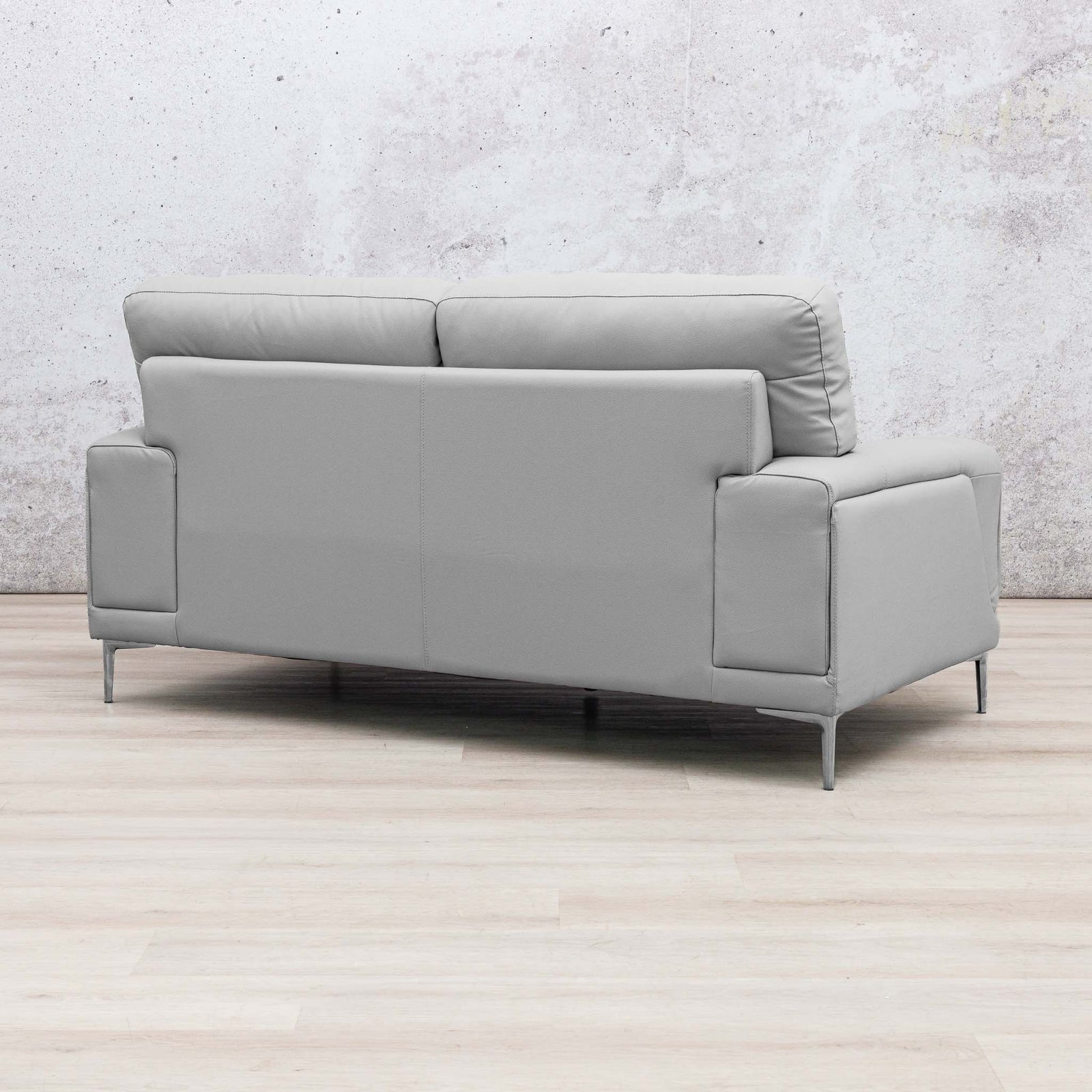 Leather Gallery Atlanta 2 Seater Leather Couch in Luxe Beige, featuring slim metal legs and a modern loveseat design.