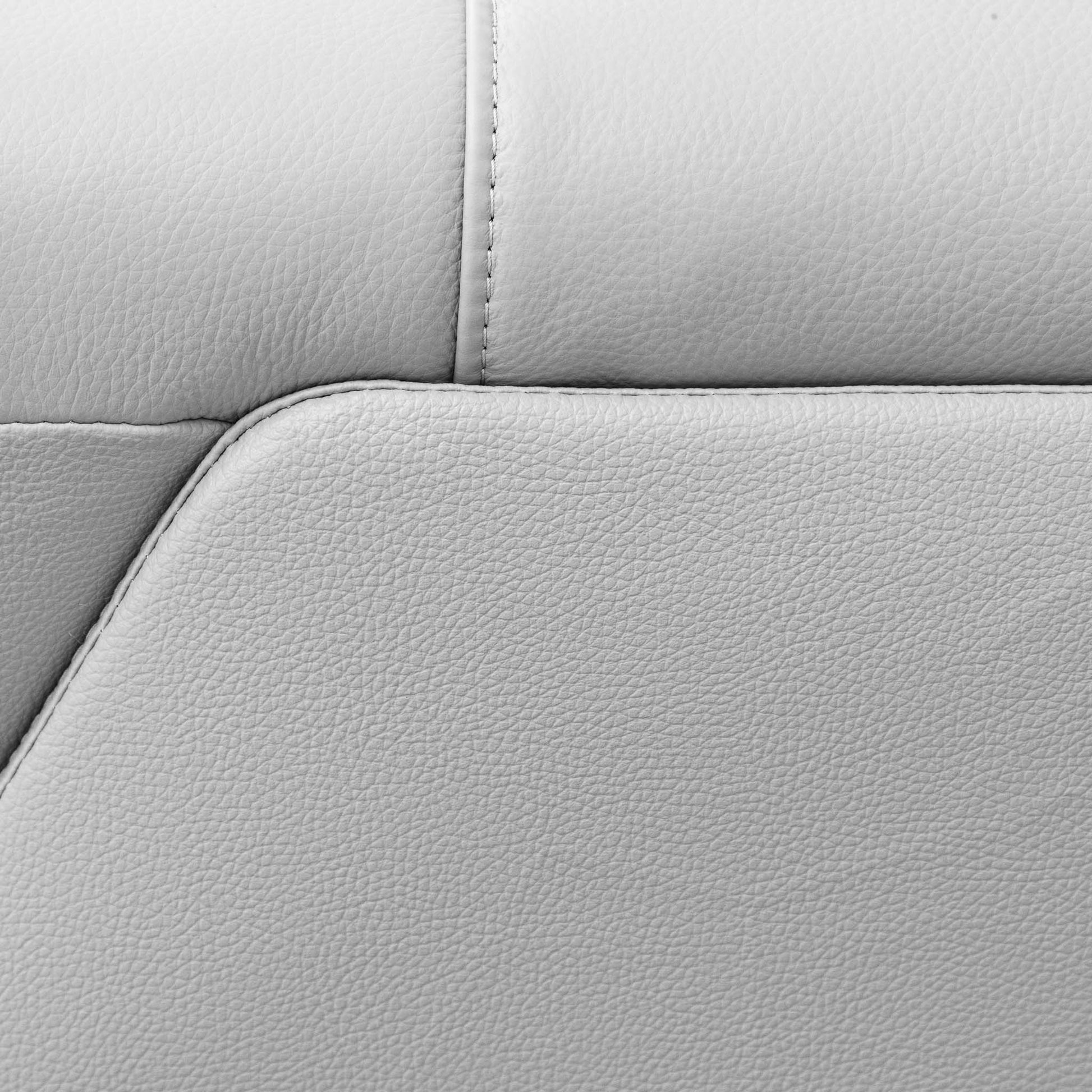 Close-up of the Leather Gallery Atlanta 3 Seater Leather Couch in Luxe Beige, showing pebbled leather texture and stitched panel seams.