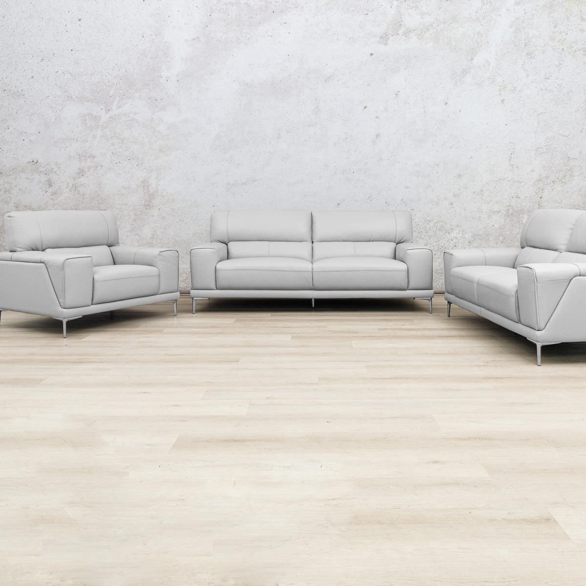 Leather Gallery Atlanta 3+2+1 Leather Lounge Suite in Luxe Beige, featuring matching 3 seater, 2 seater, and 1 seater leather seating.