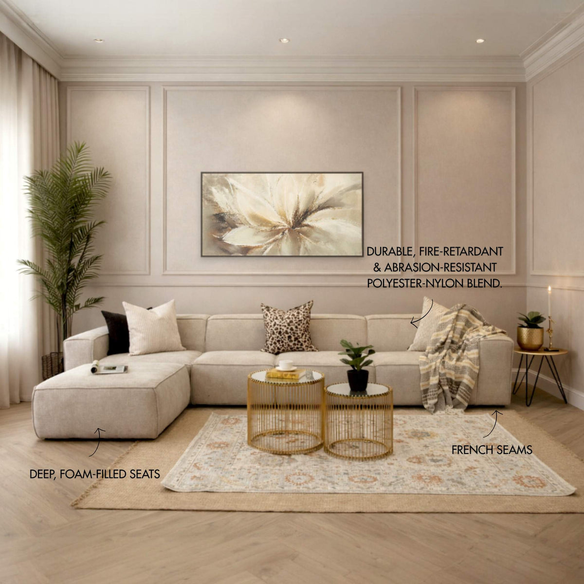 Austin Fabric Chaise Sectional Couch- Belle Beige |Fabric corner couch, l shaped couches small, modular sectional couch
