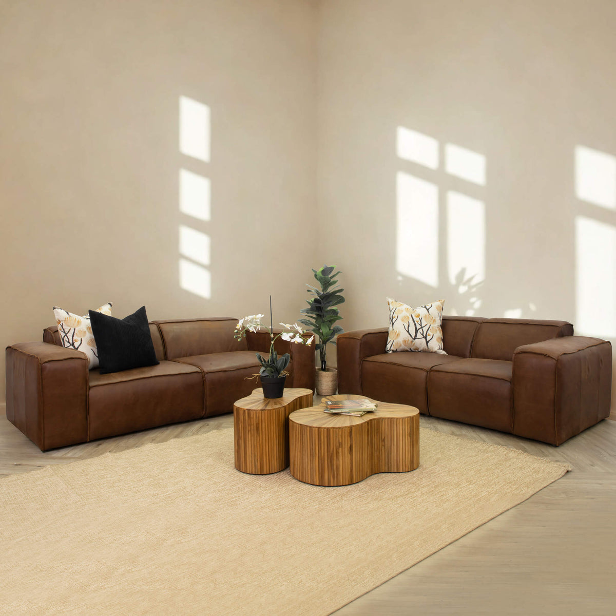 Austin 3+ 2 Leather Couch Suite Woodlands Spice