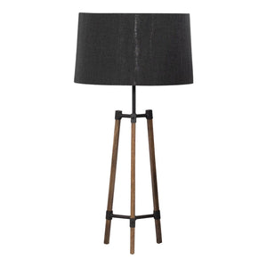 Avery Side Lamp (Charcoal Shade + Wood & Black Metal Body) Side Lamp Leather Gallery 