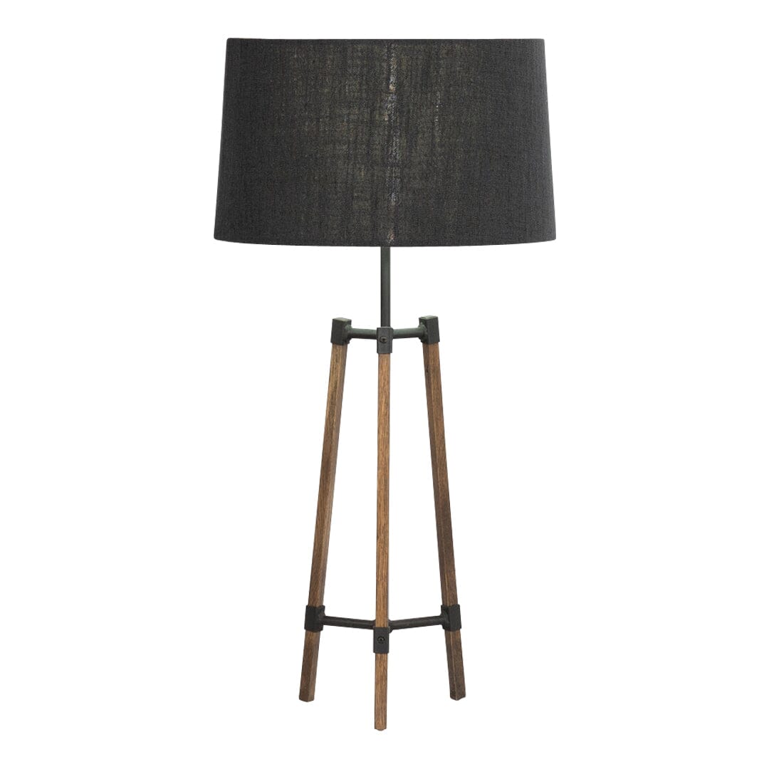 Avery Side Lamp (Charcoal Shade + Wood &amp; Black Metal Body) Side Lamp Leather Gallery Wood &amp; Black Height with Shade -79cm (Shade 37cm x 24h) 