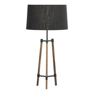 Avery Side Lamp (Charcoal Shade + Wood & Black Metal Body) Side Lamp Leather Gallery Wood & Black Height with Shade -79cm (Shade 37cm x 24h) 