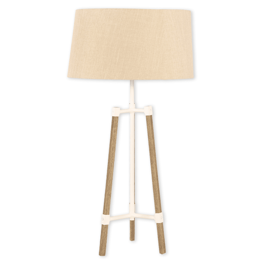 Avery Side Lamp (Sand Shade + Wood & White Metal Body) Side Lamp Leather Gallery Wood & White Height with shade 79cm (shade 37cm x 24h) 