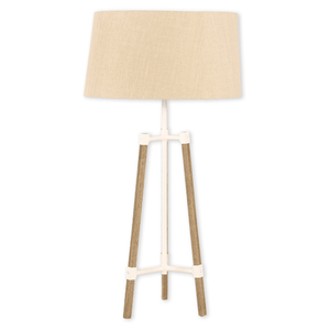 Avery Side Lamp (Sand Shade + Wood & White Metal Body) Side Lamp Leather Gallery 