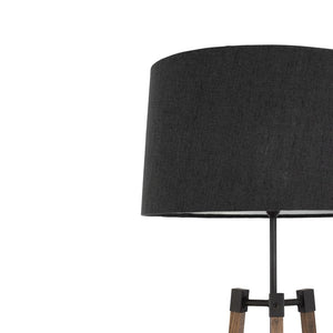 Avery Standing Lamp (Charcoal Shade + Wood & Black Metal Body) Floor Lamp Leather Gallery 
