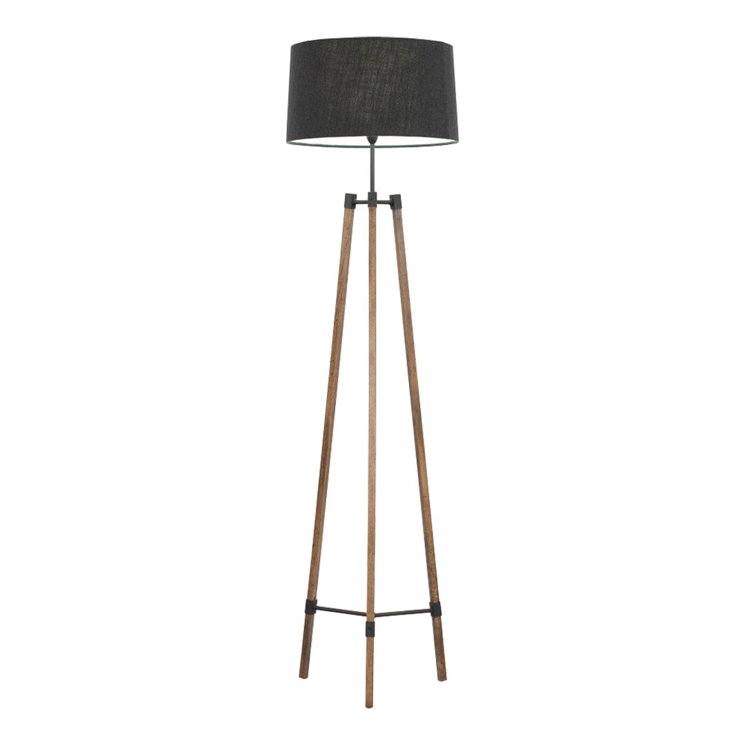 Avery Standing Lamp (Charcoal Shade + Wood &amp; Black Metal Body) Floor Lamp Leather Gallery 