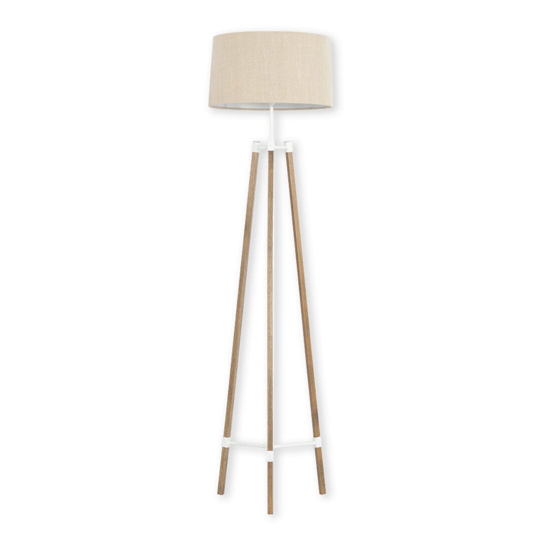 Avery Standing Lamp (Sand Shade + Wood &amp; White Metal Body) Floor Lamp Leather Gallery 