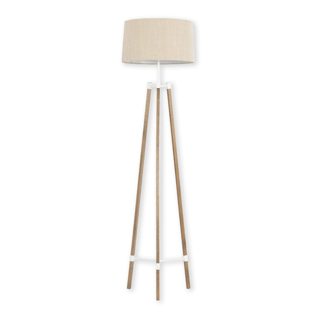 Avery Standing Lamp (Sand Shade + Wood & White Metal Body) Floor Lamp Leather Gallery 