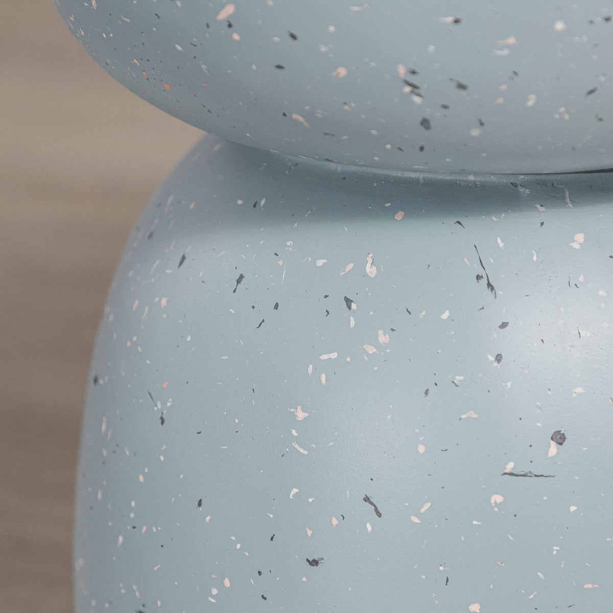 Gallery Everyday Azura Side Table in Sky Mist, featuring a two-tiered concrete design with a speckled light blue finish.