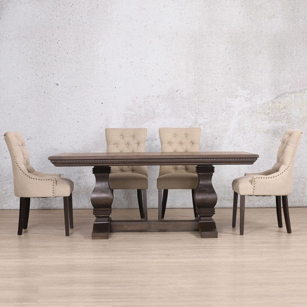 Belmont Fluted Wood & Duchess 6 Seater Dining Set Dining room set Leather Gallery Antique Chocolate 