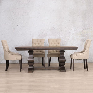 Belmont Fluted Wood & Duchess 6 Seater Dining Set Dining room set Leather Gallery Antique Chocolate 