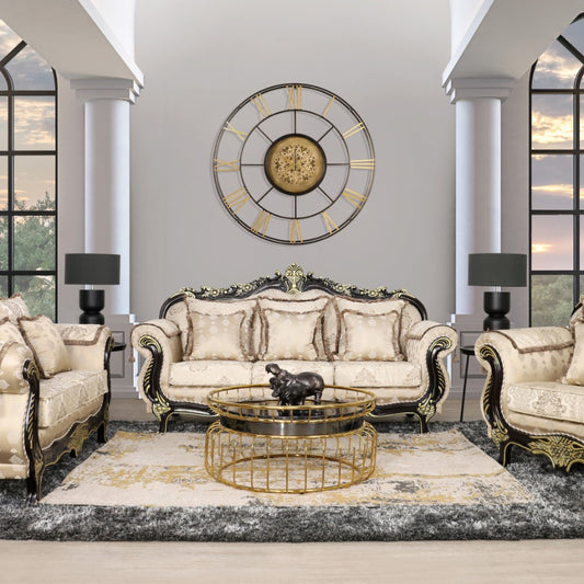 Leather Gallery Berlin 3+2+1 Fabric Lounge Suite, styled in a luxurious living room with ornate décor.