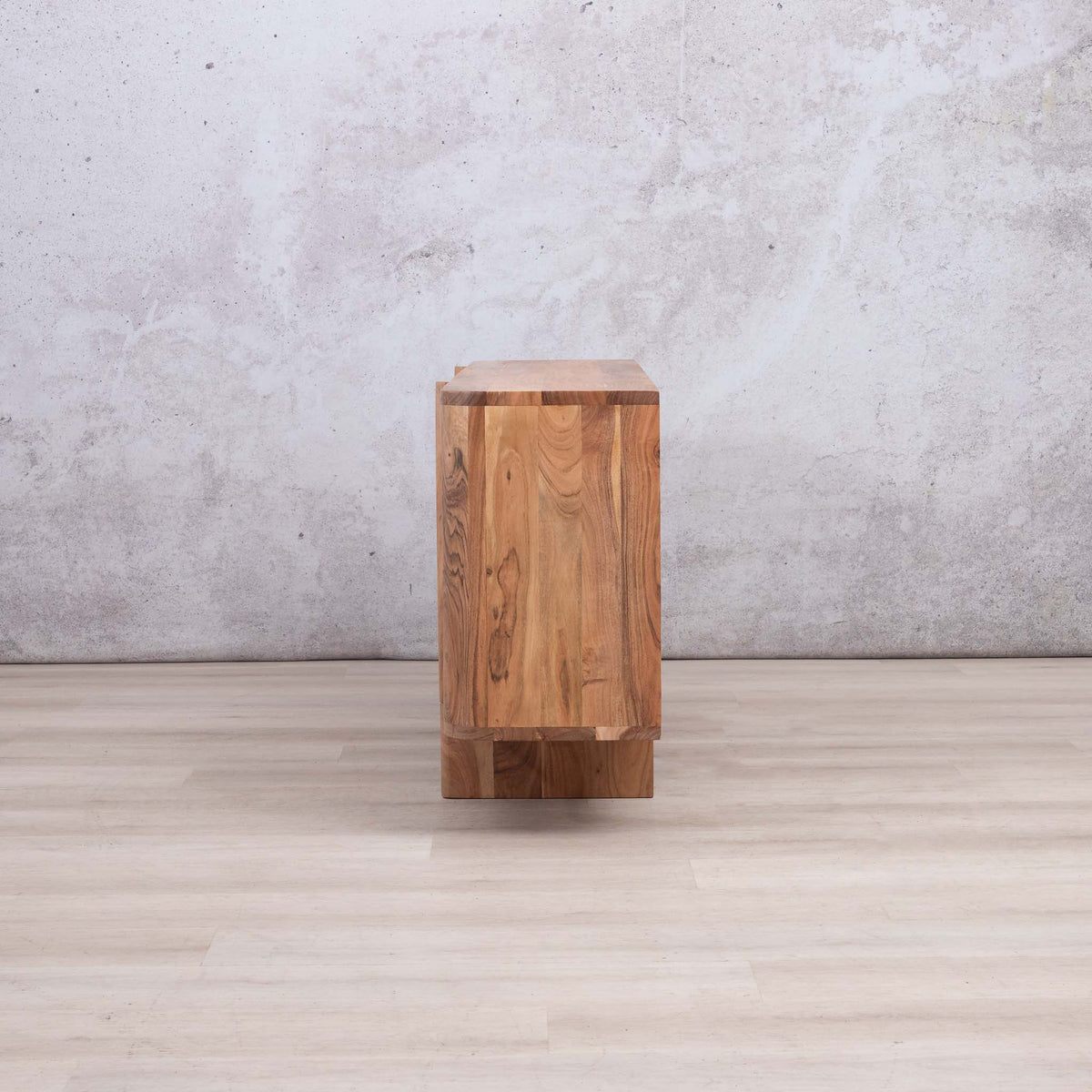 Leather Gallery Baltic Sideboard in Acacia wood, showing the natural wood grain and clean rectangular profile.