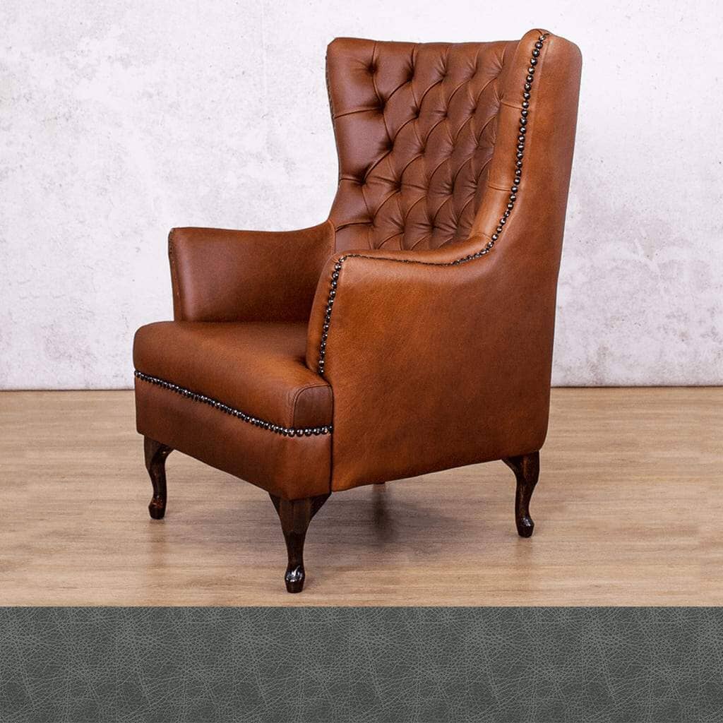 Bedlam Blue Night Sample of the Salina Leather Armchair with Wingback Detail | Occasional Chair Leather Gallery | Occasional Chairs For Sale