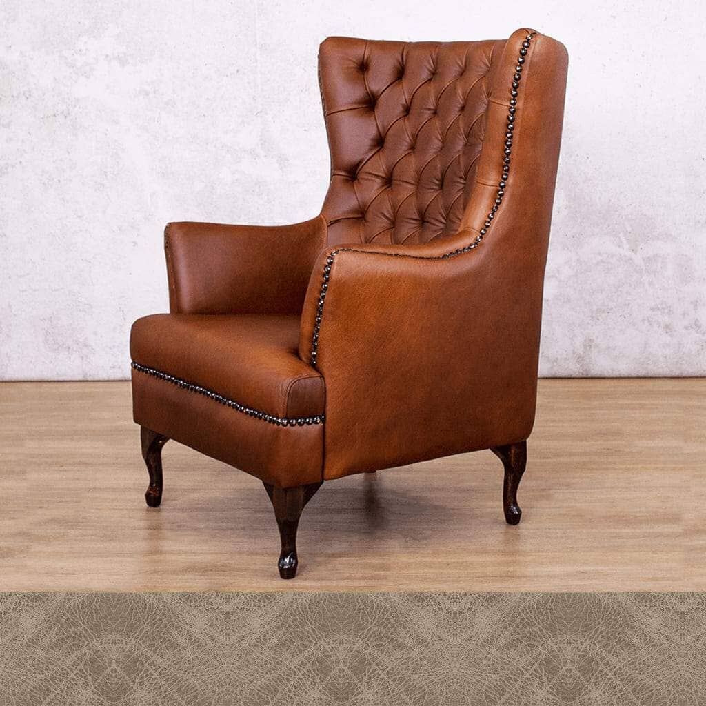 Bedlam Taupe Sample of the Salina Leather Armchair with Wingback Detail | Occasional Chair Leather Gallery | Occasional Chairs For Sale 