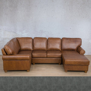 Salisbury Leather U-Sofa Chaise Sectional - RHF Leather Sectional Leather Gallery Bedlam Blue Night 