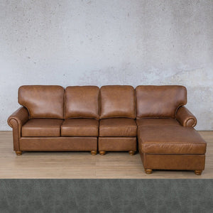Salisbury Leather Sofa Chaise Modular Sectional - RHF Leather Sectional Leather Gallery Bedlam Blue Night 
