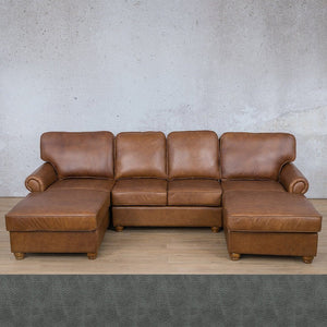 Salisbury Leather Sofa U-Chaise Sectional Leather Sectional Leather Gallery Bedlam Blue Night 