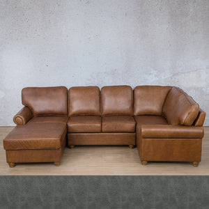 Salisbury Leather U-Sofa Chaise Sectional - LHF Leather Sectional Leather Gallery Bedlam Blue Night 