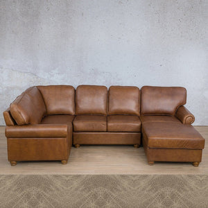Salisbury Leather U-Sofa Chaise Sectional - RHF Leather Sectional Leather Gallery Bedlam Taupe 