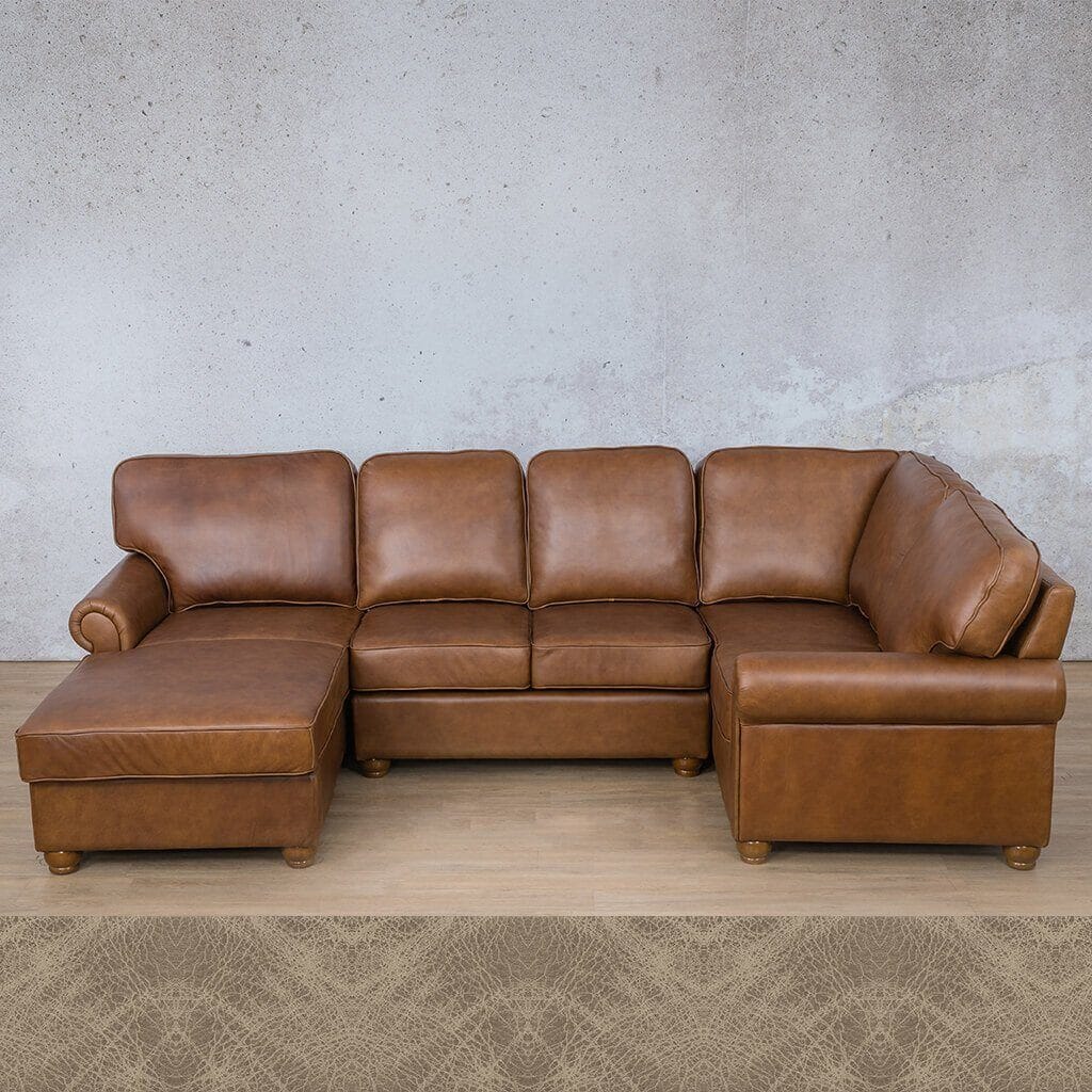 Salisbury Leather U-Sofa Chaise Sectional - LHF Leather Sectional Leather Gallery Bedlam Taupe 