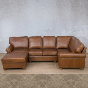 Salisbury Leather U-Sofa Chaise Sectional - LHF Leather Sectional Leather Gallery Bedlam Taupe 