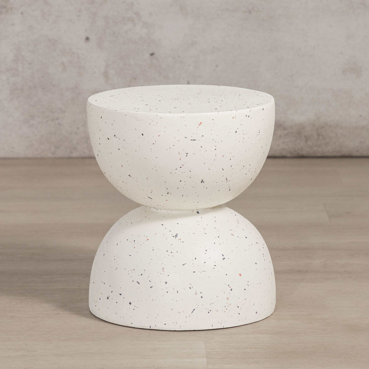 Gallery Everyday Bellini Side Table in Stone, featuring a two-tiered concrete design in a warm off-white speckled finish.