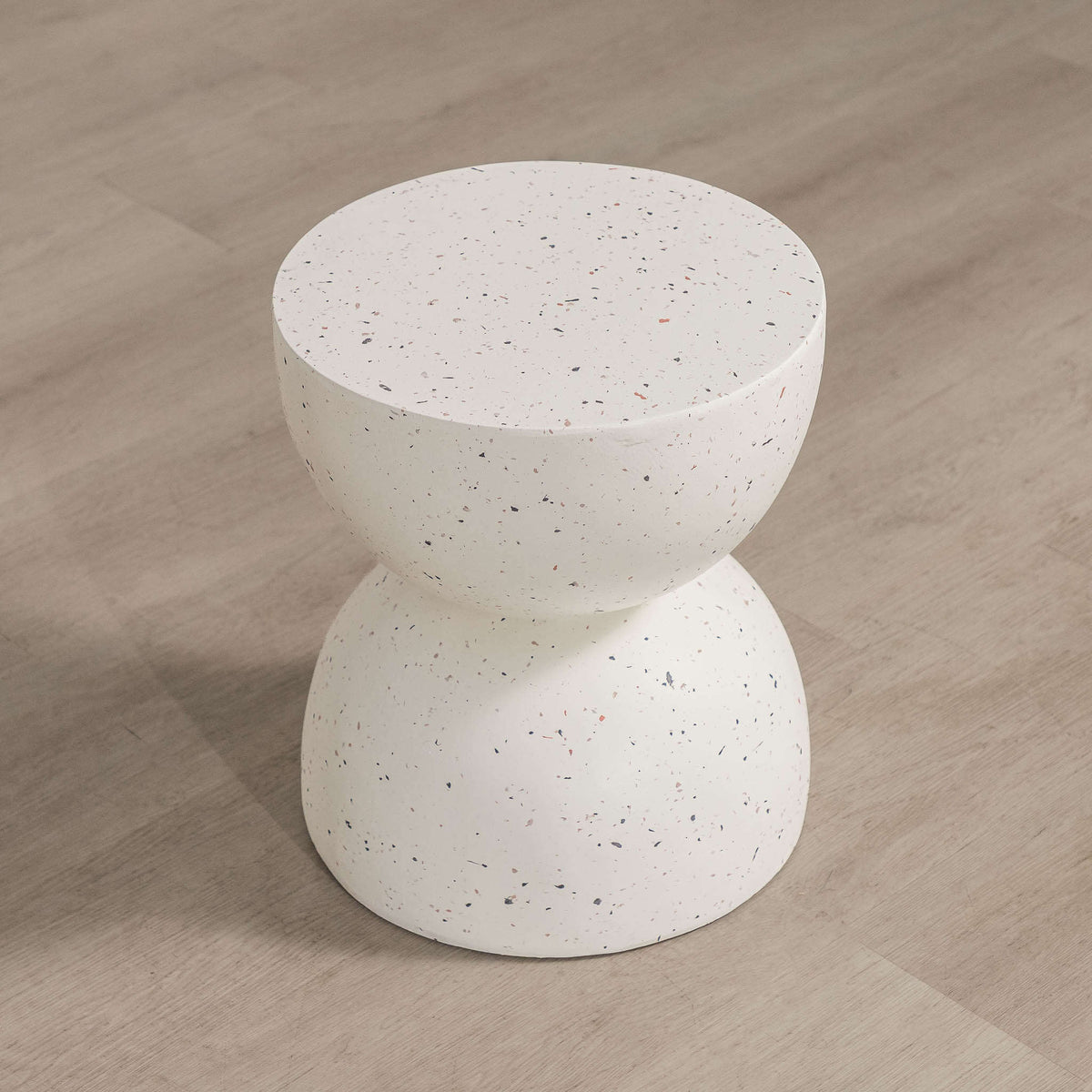 Gallery Everyday Bellini Side Table in Stone, featuring a two-tiered concrete design in a warm off-white speckled finish.