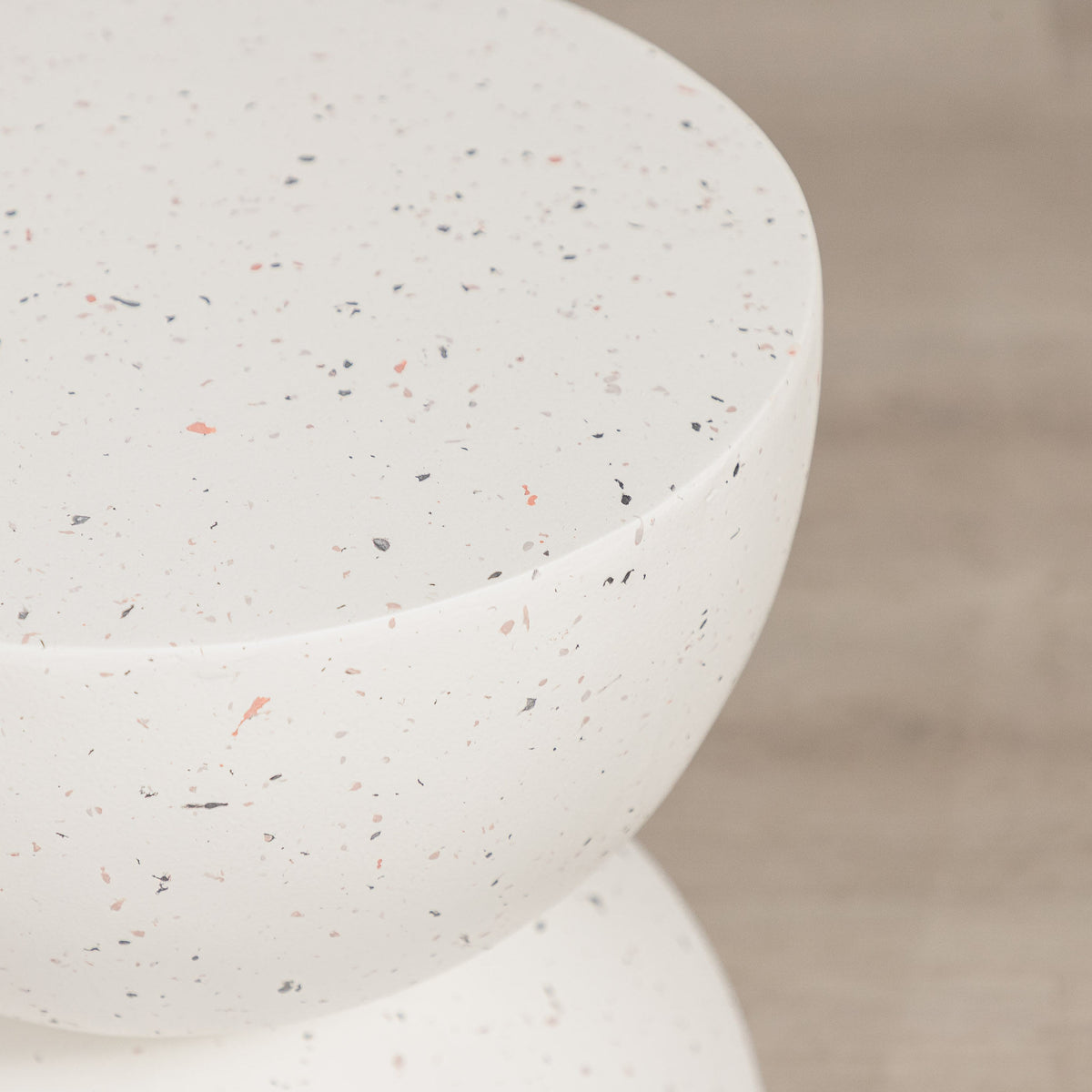 Gallery Everyday Bellini Side Table in Stone, featuring a two-tiered concrete design in a warm off-white speckled finish.