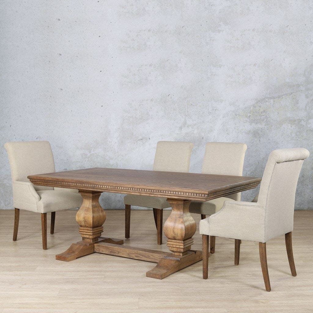 Belmont Fluted Wood Top & Baron 6 Seater Dining Set Dining room set Leather Gallery 