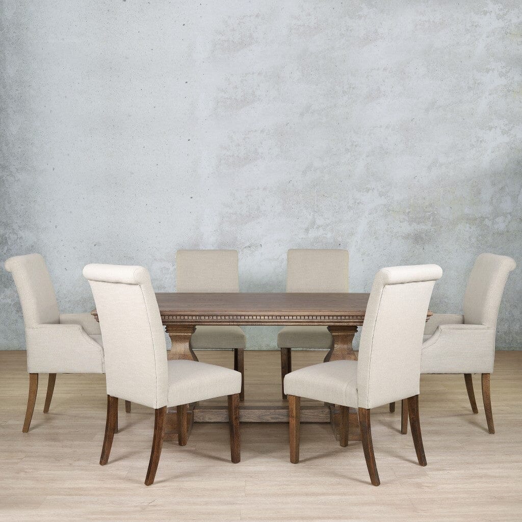 Belmont Fluted Wood Top & Baron 6 Seater Dining Set Dining room set Leather Gallery 