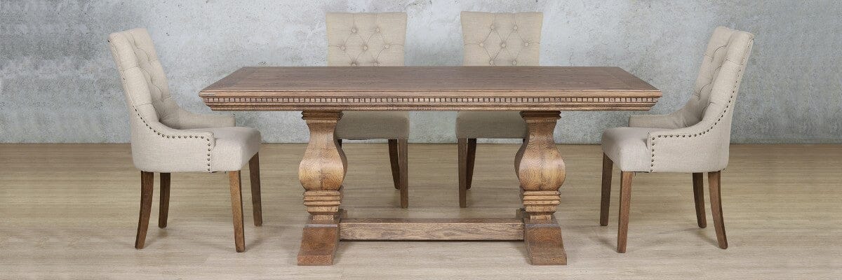 Belmont Fluted Wood & Duchess 6 Seater Dining Set Dining room set Leather Gallery 