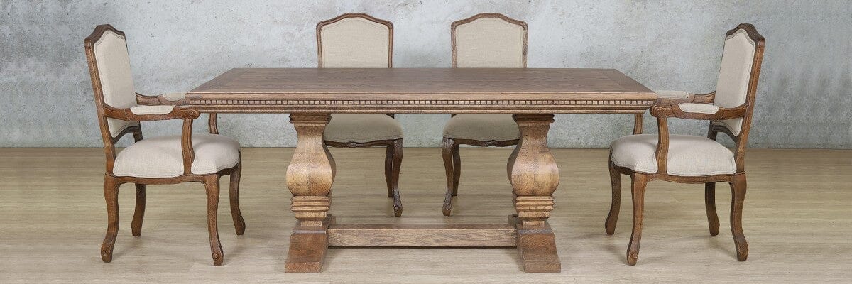 Belmont Fluted Wood Top & Duke 6 Seater Dining Set Dining room set Leather Gallery 