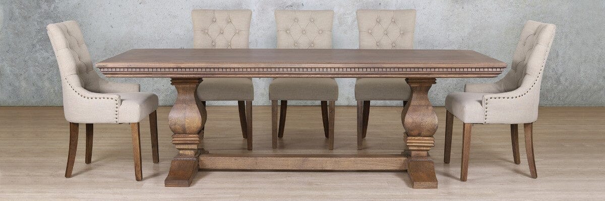 Belmont Fluted Wood Top & Duchess 8 Seater Dining Set Dining room set Leather Gallery 