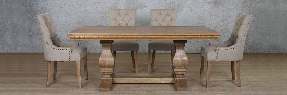 Belmont Fluted Wood &amp; Duchess 6 Seater Dining Set Dining room set Leather Gallery 