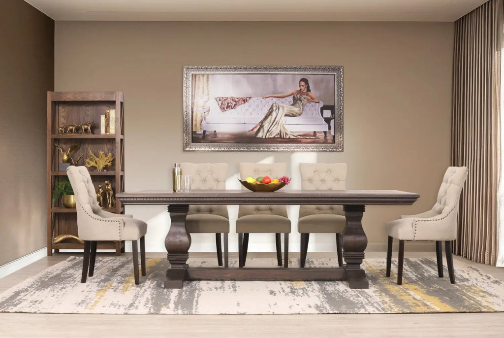 Enjoy a seamless blend of function and elegance with the Sorrento & Duke 8-seater Dining Set, providing a unique visual appeal with its birdcage leg design. 
